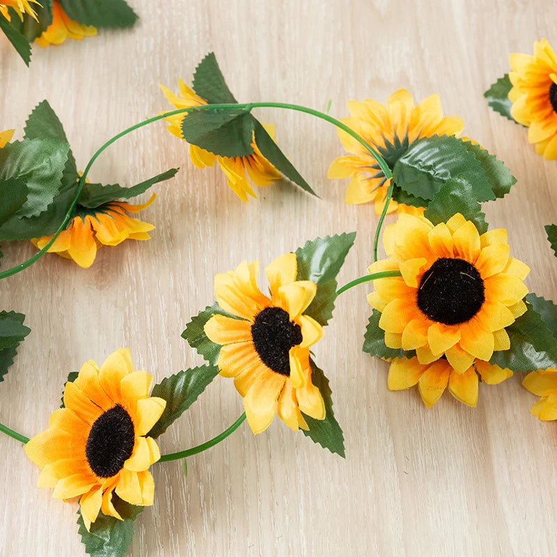 guirlande fleurs tournesol artificielles feuilles vertes extérieur décoration maison jaune noire festive naturelle