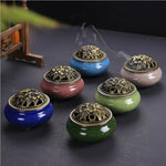 bougeoir encens poterie artisanal texture craquelée couleurs rouge vert bleu noir jaune vintage cendrier