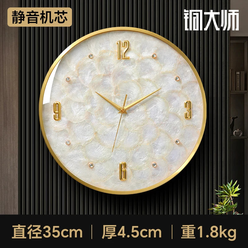 horloge murale moderne or blanc élégante aiguille dorée salle couloir decoration maison fixation invisible