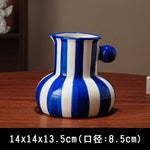 vase céramique rayures vert blanc rouge bleu jaune moderne poignée décoration maison