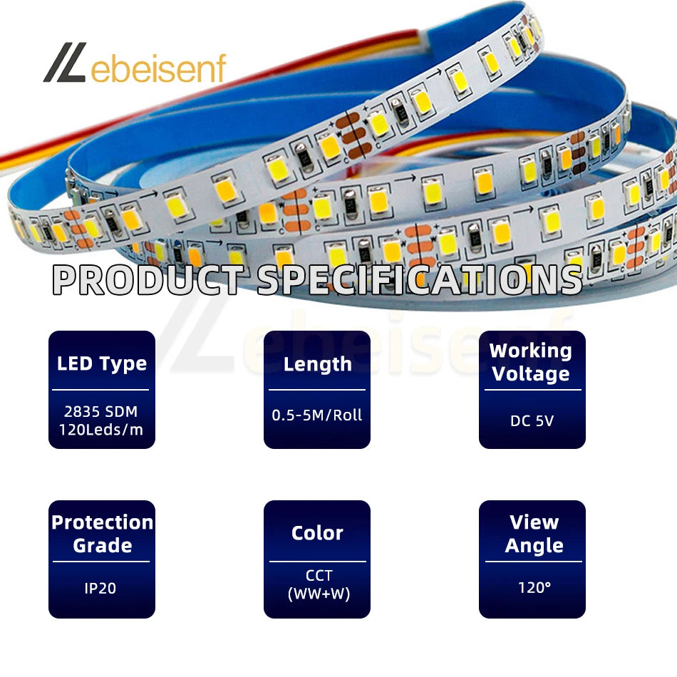 Ruban led 120 diodes metre blanc chaud froid adhésif moderne télécommande contrôleur usb