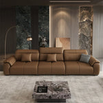 canapé d'angle bois contemporain marron coussins inclinable téléscopique salon maison