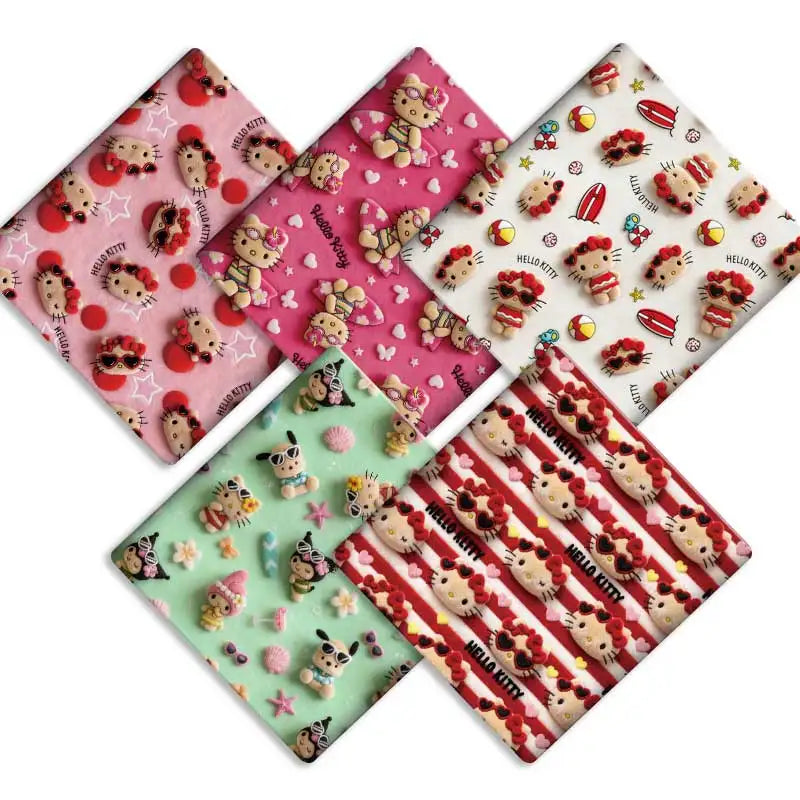 serviettes tissu imprimé hello kitty rose vert blanc résistant abrasion plain weave coton enfantin