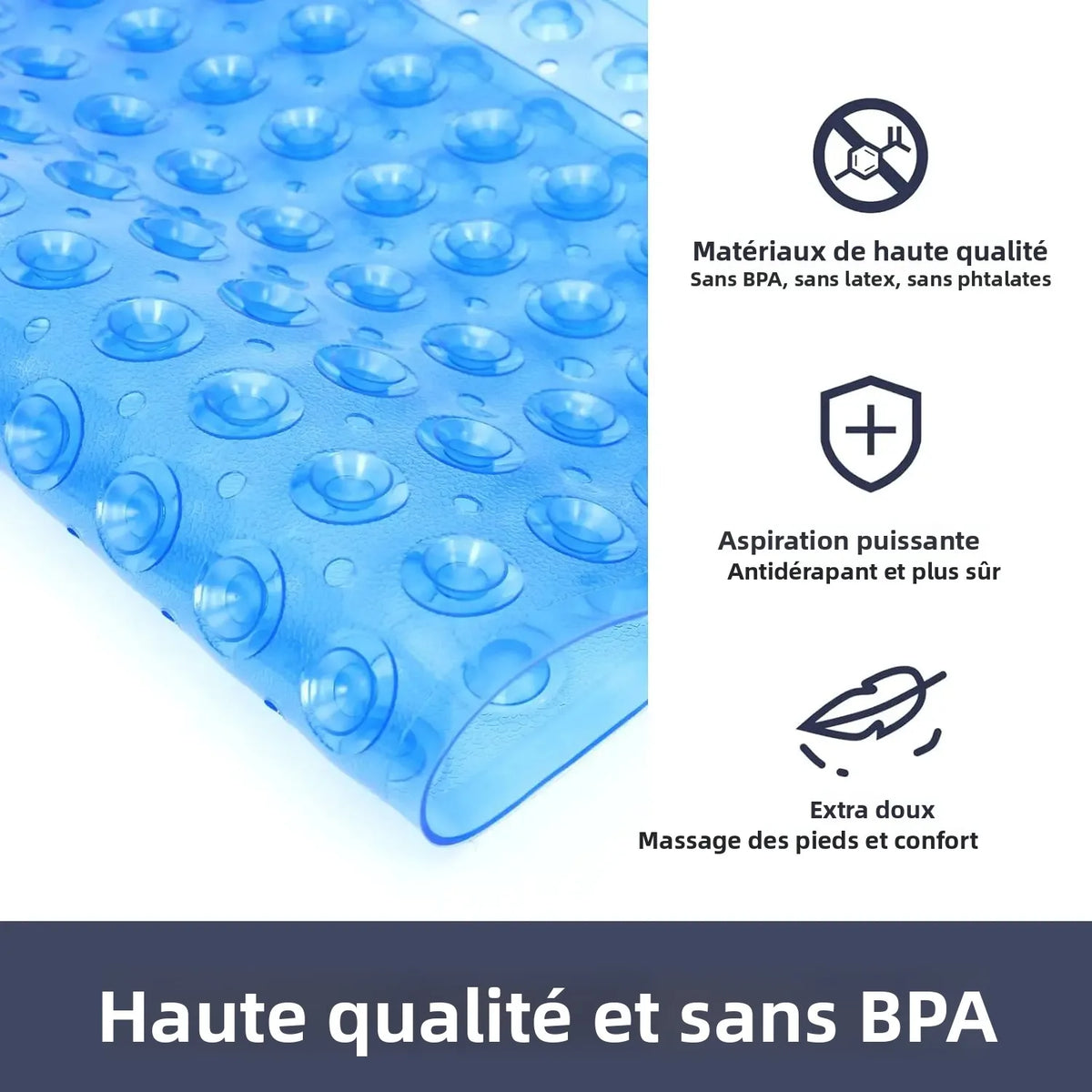 tapis bain moderne bleu clair perforé 53x53cm respectueux environnement salle bain