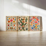 affiches murales multicolores motifs fleurs cactus artisanal clips fixation salon chambre coucher