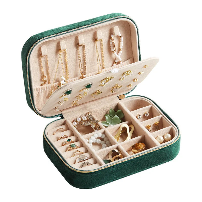 boîte bijoux velours moderne boites rangement élégantes zippées vert rose gris femmes