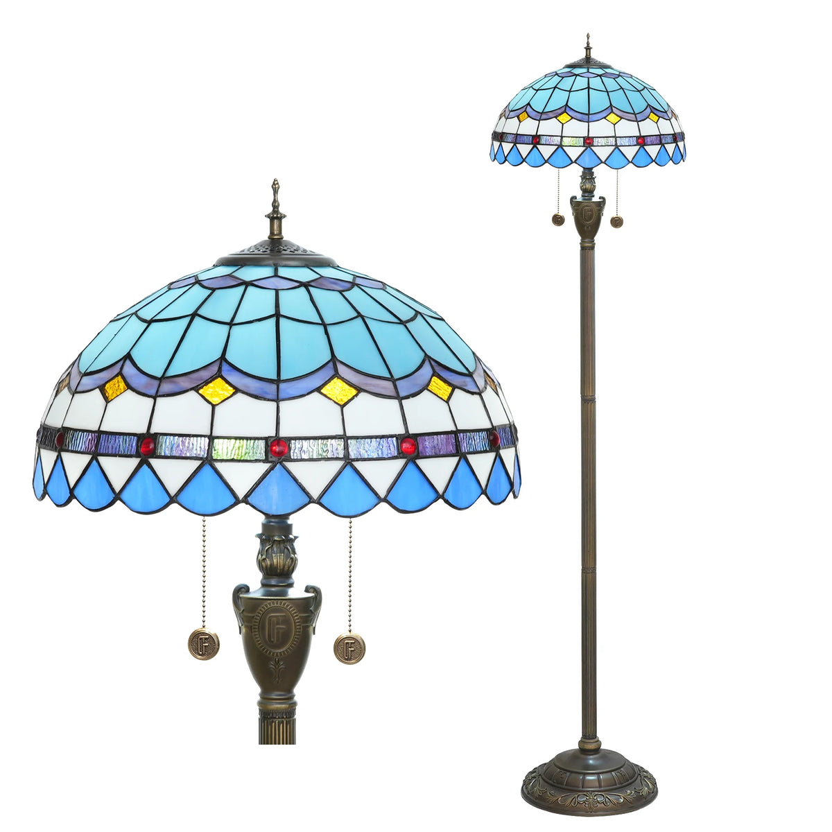 lampe sol tiffany multicolore art nouveau interrupteur pédale base résine hauteur 163cm