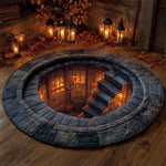 tapis rond moderne 3d escalier bibliothèque polypropylène polyester gris bleu vert