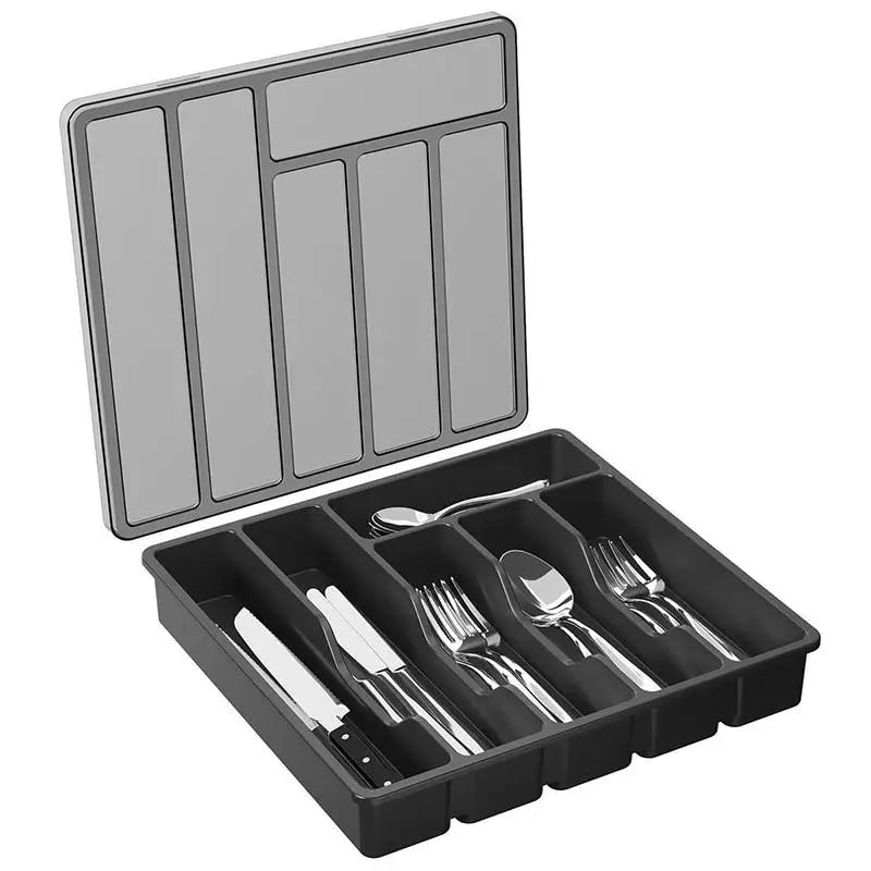 organisateur couverts moderne gris rangement couteaux fourchettes cuillères pinces brosse graisse plat lisse Küche