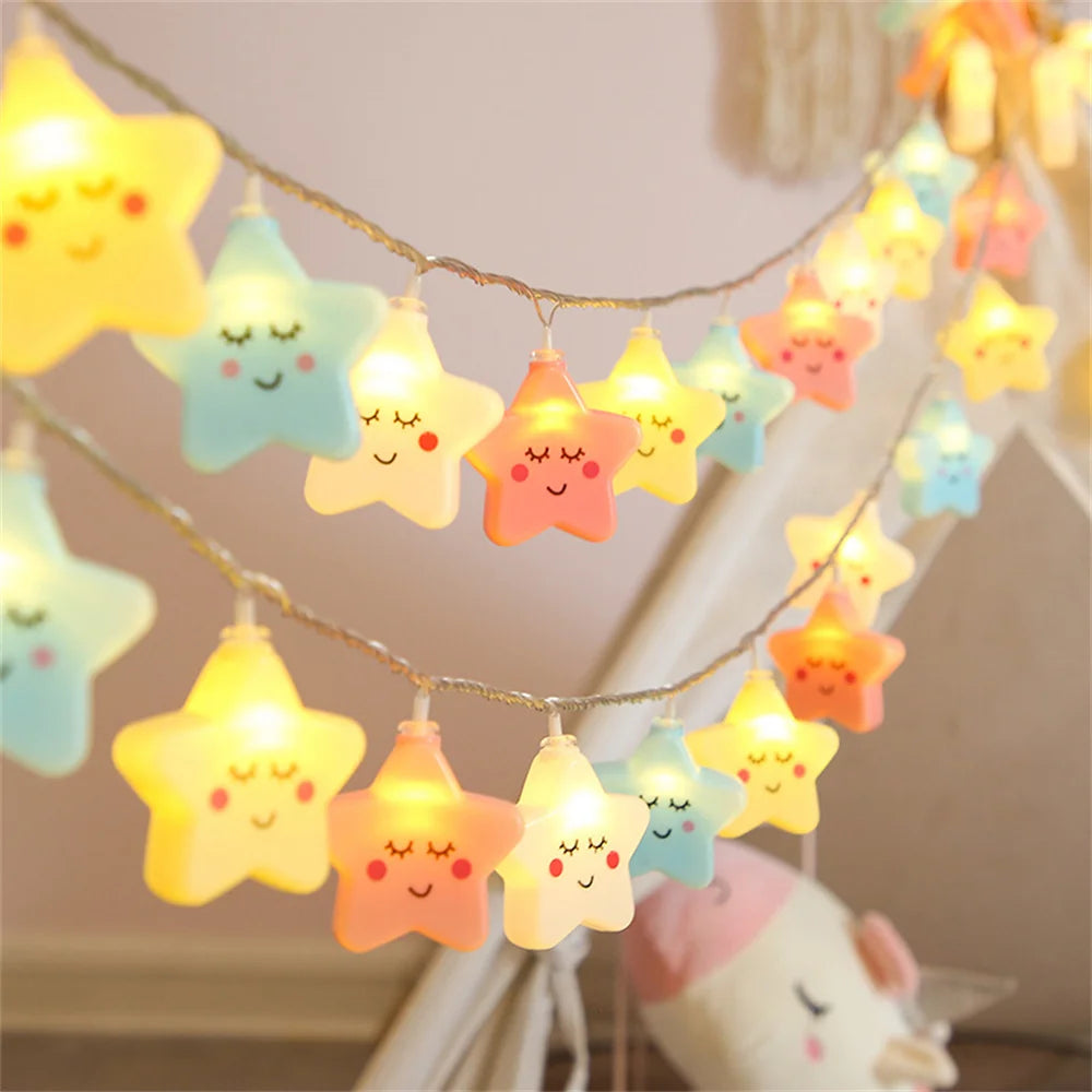 guirlande lumineuse nuages étoiles 20 led jaune rose bleu ambiance enfantin festive camping