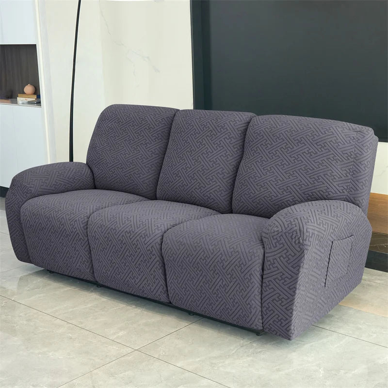 housse canapé inclinable gris jacquard moderne extensible poches fauteuil salon maison