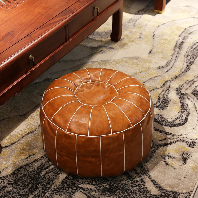 coussin rond cuir naturel marron beige gris moderne ethnique lit siège