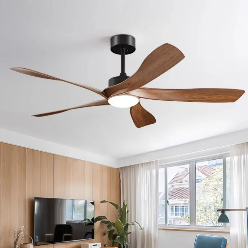 ventilateur lampe intégrée moderne led télécommande noir blanc bois naturel