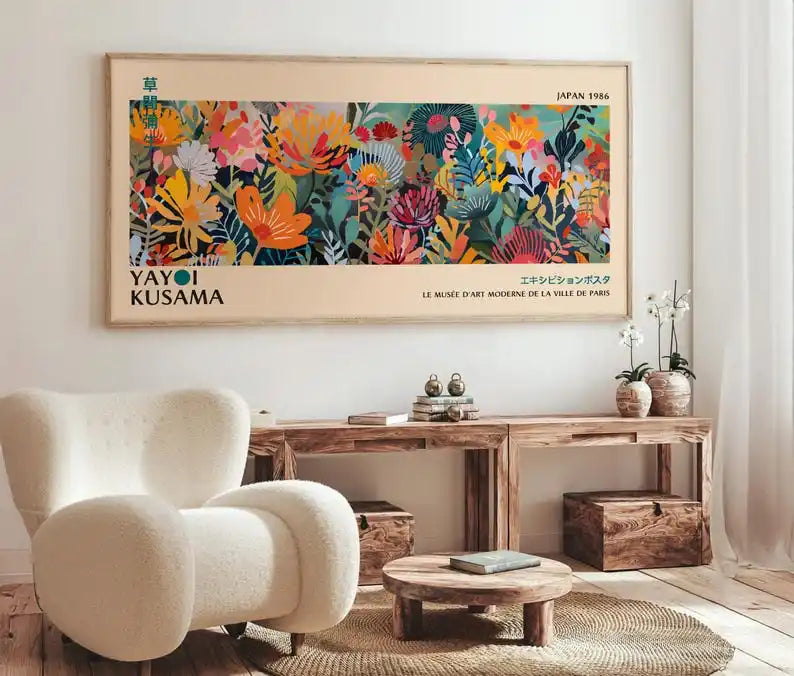 affiche toile abstraite fleurs multicolores moderne décoration salon chambre sans cadre grand