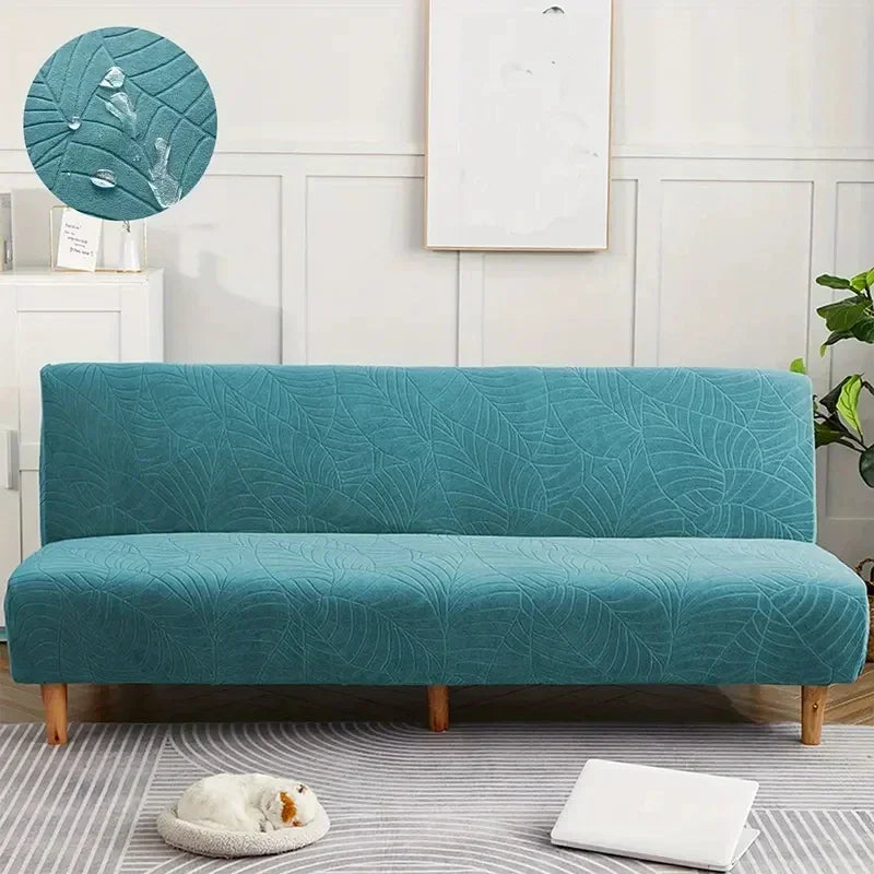 Housse canapé polyestère moderne feuilles adhésif vert bleu gris marron rougeversible machine