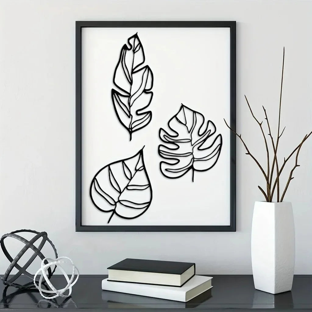 décoration murale feuilles métal noir minimaliste trois pièces moderne