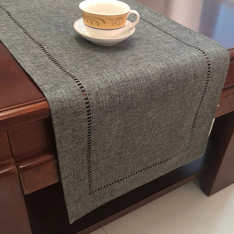 nappe table lin brodé gris foncé beige moderne décoration intérieure rustique 32x180cm 32x280cm assiettes