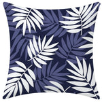 housse coussin bleu marine motif géométrique feuilles palmier sweet moderne minimaliste polyester