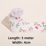 ruban décoratif classique fleurs feuilles franges blanc rose vert bleu marron adhésif 5mètres largeur4cm