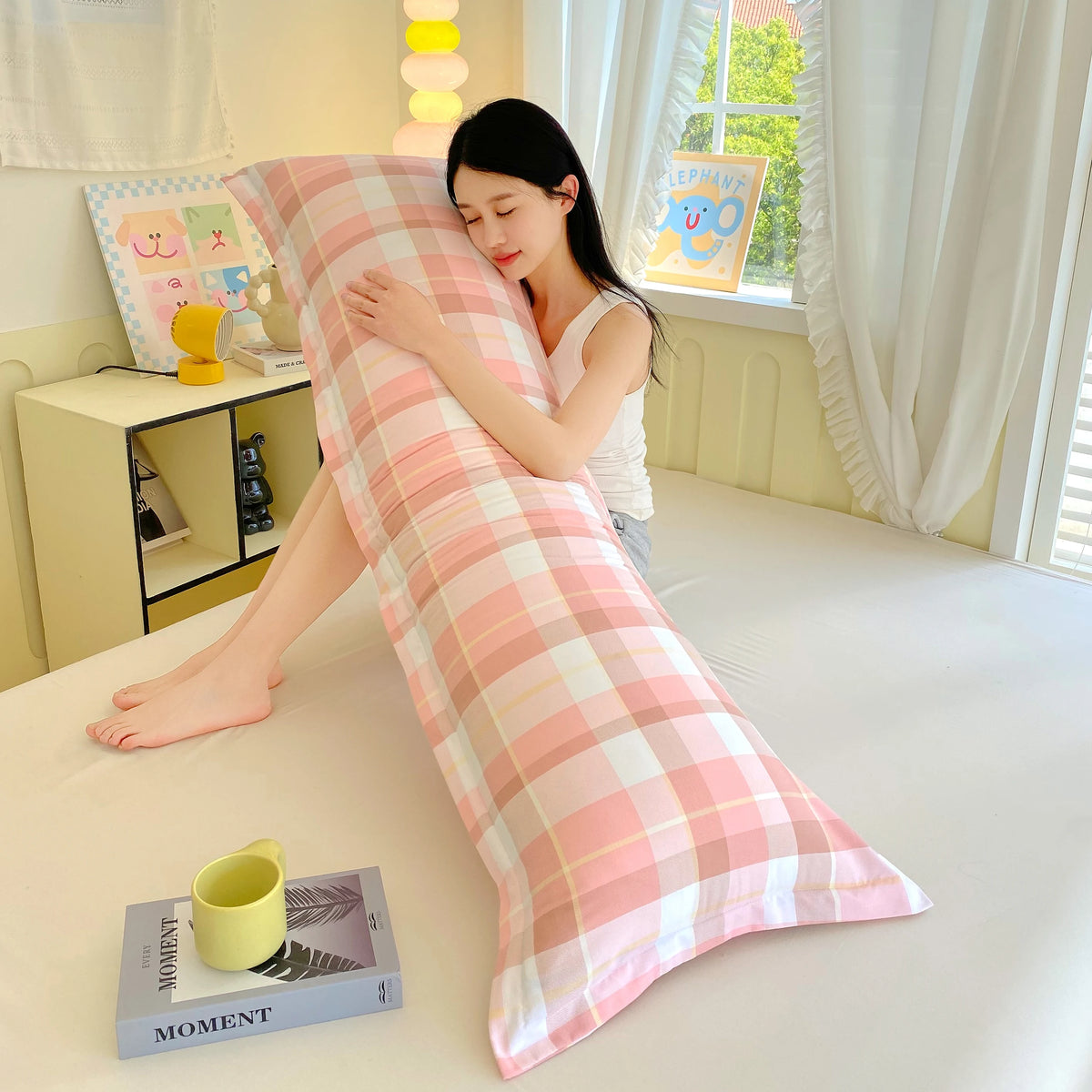 taie d'oreiller double polyester multicolore carreaux moderne hiver été 48x180cm fixations hospitalierôtel maison