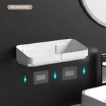 étagère rangement murale adhésive bleu jaune blanc moderne bouteilles flacons pots cosmétiques salle bains