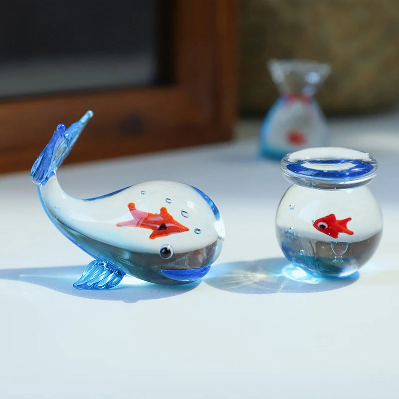 décoration maison boule verre artisanale poisson ruban transparent bleu rouge orange