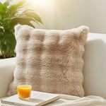 housse coussin carrée fausse fourrure polyester coton rayures horizontales teint uni beige gris rose