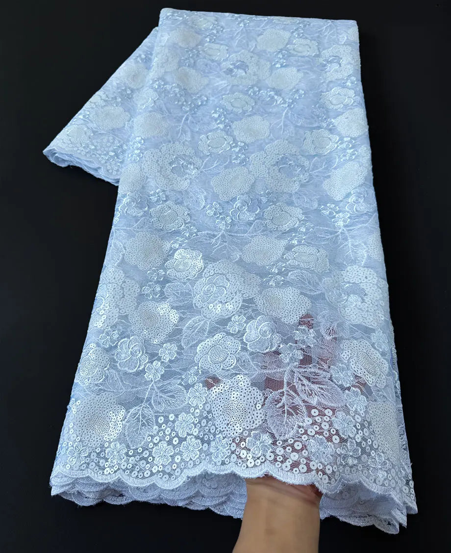 tissu dentelle brodée fleurs sequins bleu marine turquoise violet rose blanc mariage écologique