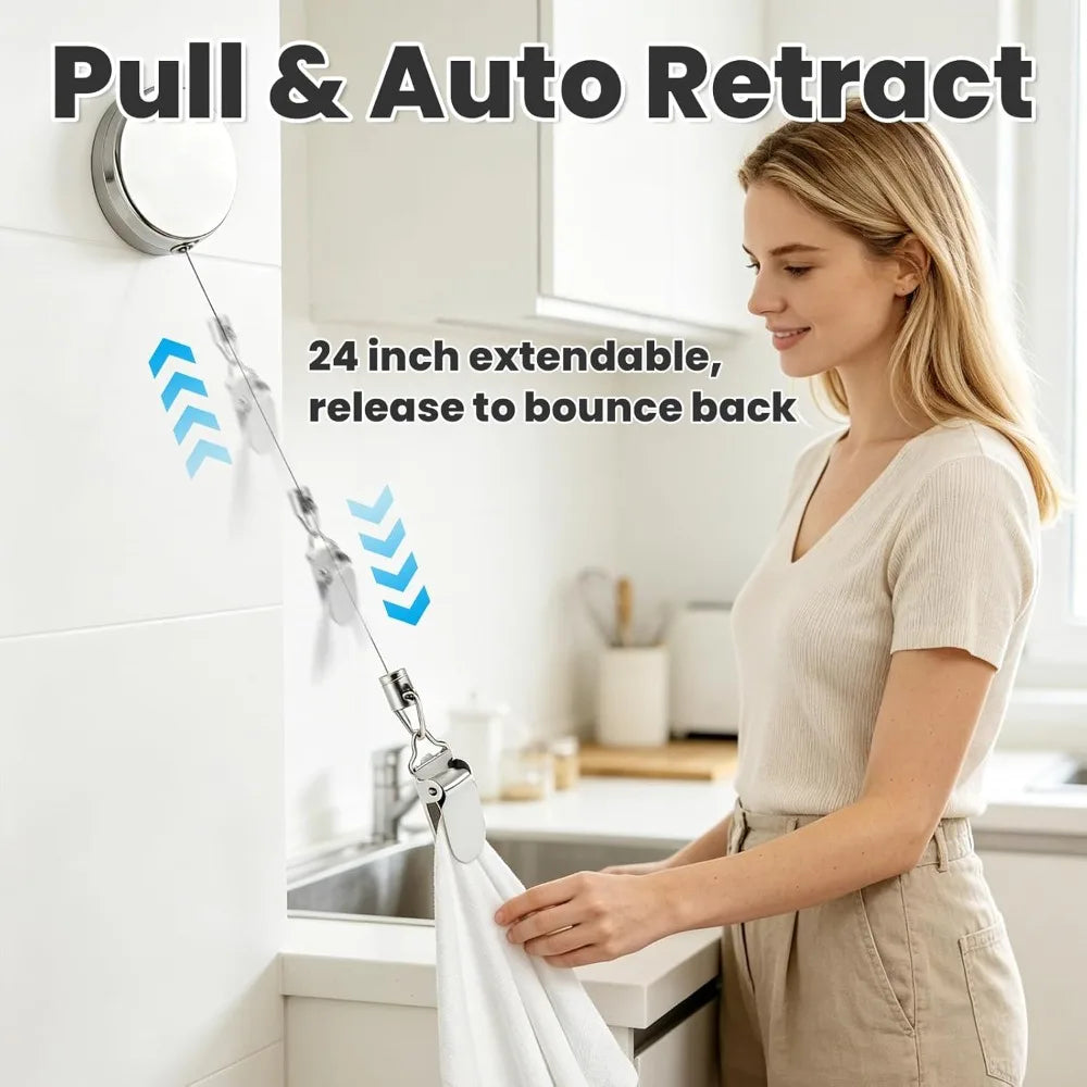 porte serviette rétractable clip adhésif mural moderne argenté serviette blanche utilisation multiple salle bain
