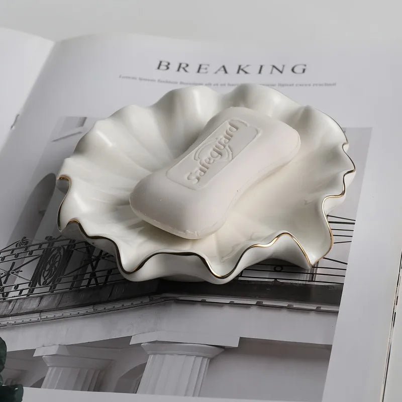 assiette savon blanc coquillage relief moderne salle bains facile nettoyer durable élégant original