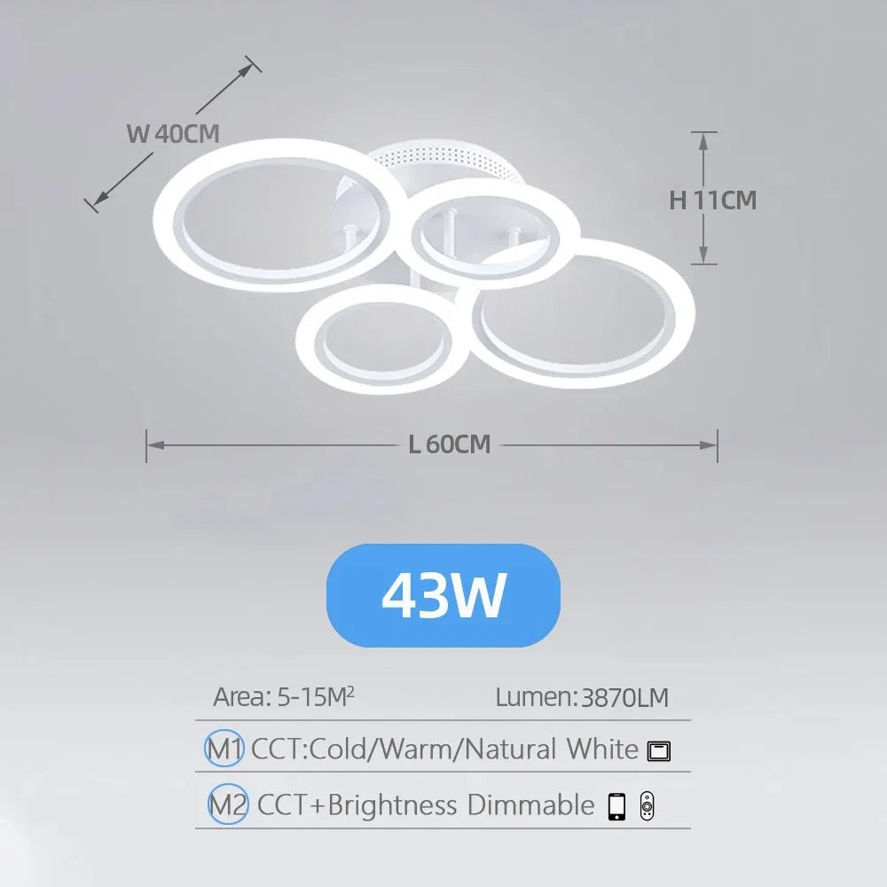lustre led moderne plafonnier anneau concentrique télécommande contrôle app facile