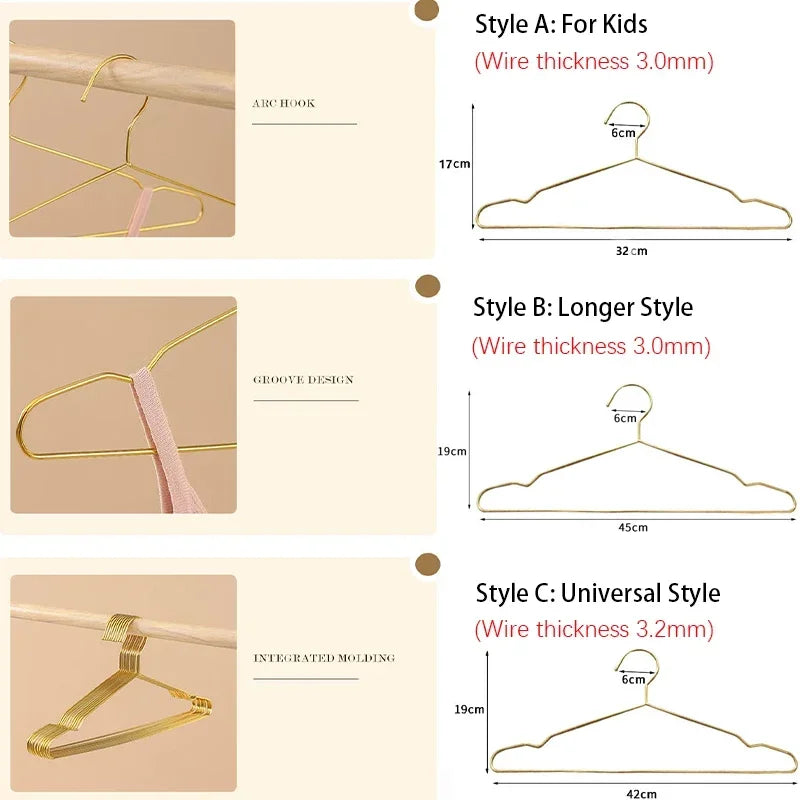 cintres métal dorés anti dérapants modernes 17cm 19cm 32cm 42cm 45cm 10pcs