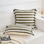 housse coussin carré rayé moderne vert olive blanc polyester 45x45cm décoration intérieure voiture