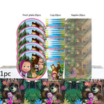 ensemble vaisselle jetable masha ours assiettes gobelets serviettes anniversaire enfant cartoon