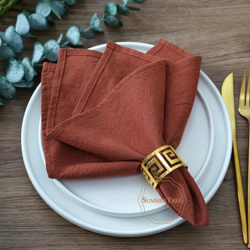 serviettes coton 40x40cm réutilisables beige clair texture classique anneau doré restaurant maison party