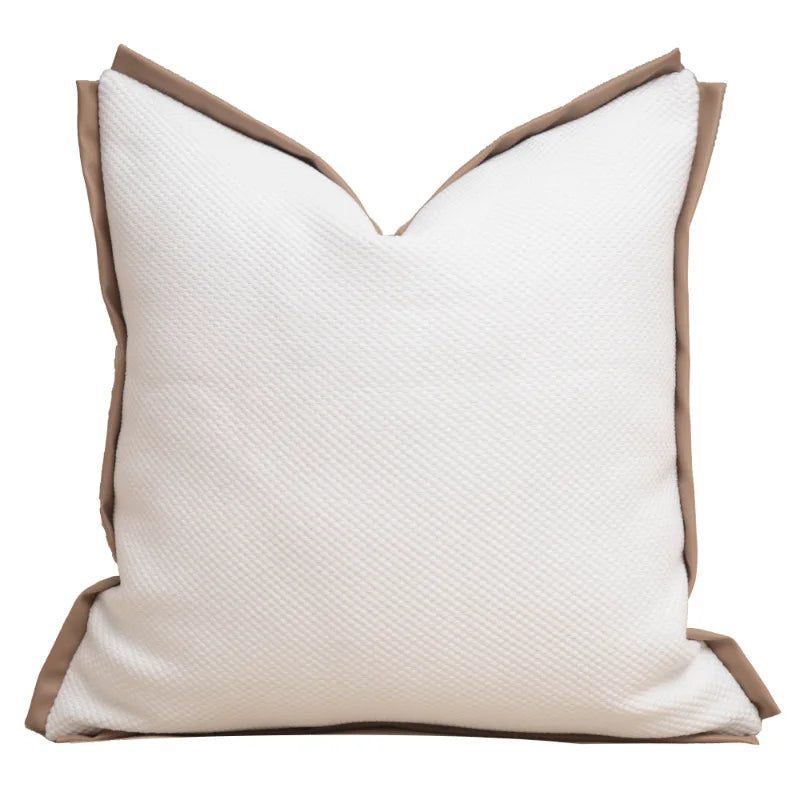 housse coussin carré géométrique tissu daim beige marron décoration salon contemporain simple haute qualité