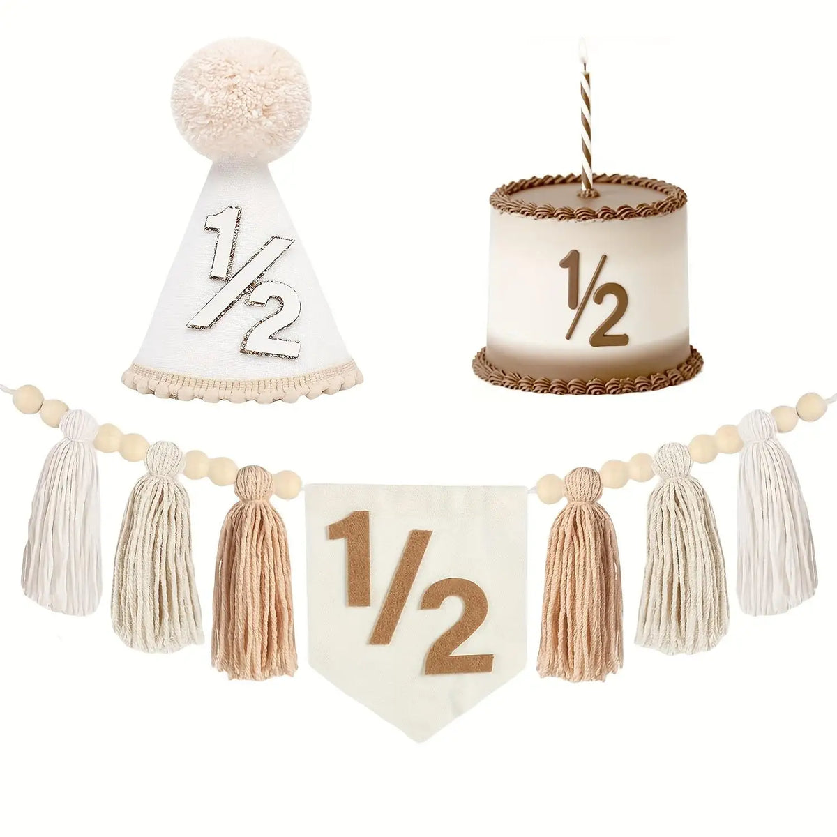 décoration anniversaire enfant kit ans guirlande pompons chapeau gâteau bougie