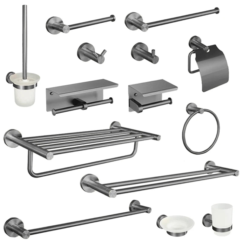 ensemble accessoires salle bain argenté moderne porte serviette porte savon porte gobelet métal
