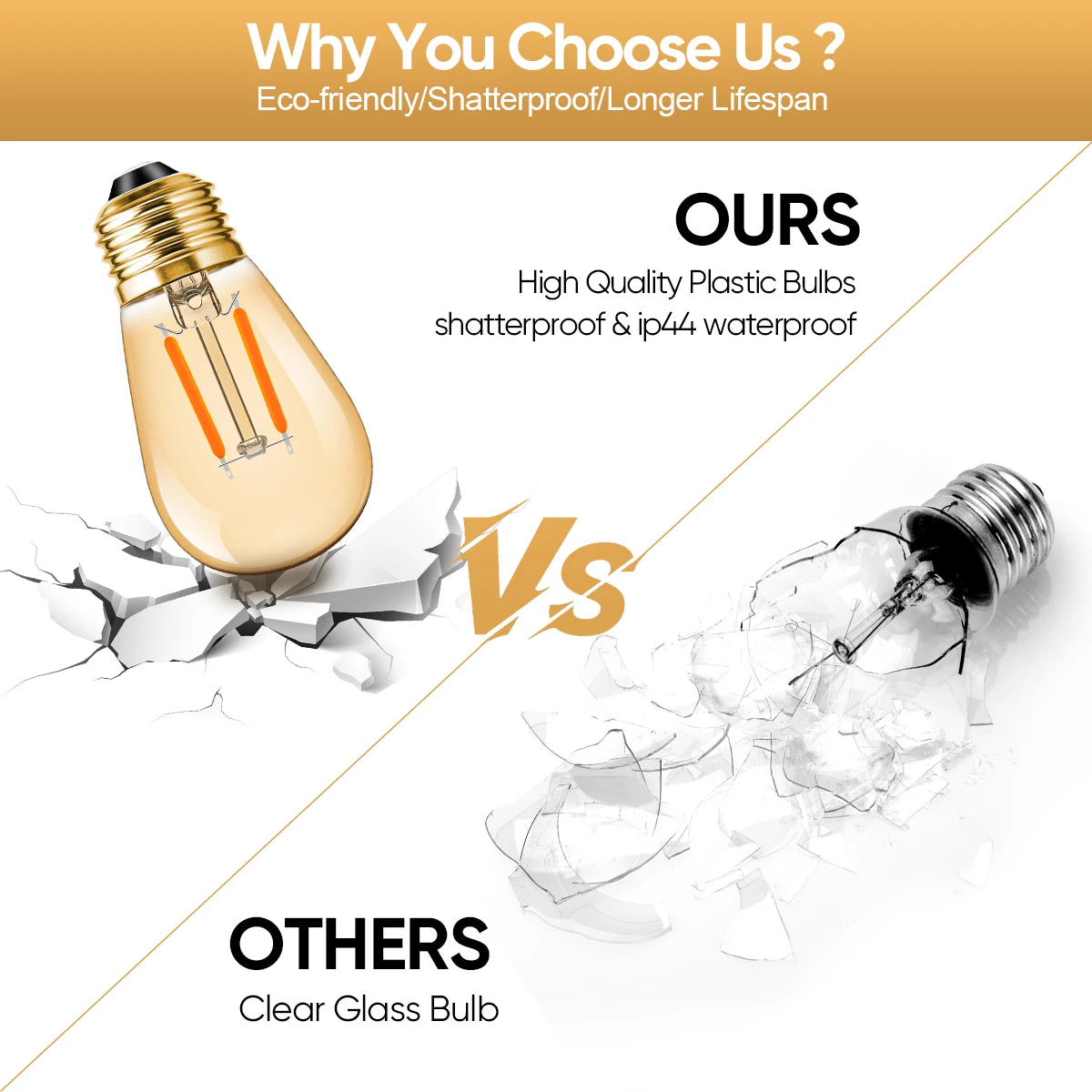 Ampoule LED dorée translucide filament orange vintage édition warm white 2700K E26 E27