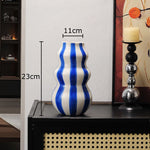 Vases modernes céramique rayures colorées bleu blanc vert rouge jaune