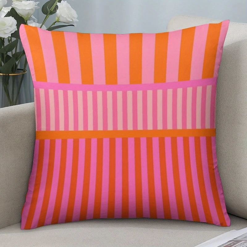 housse coussin rayée rose orange polyester carré moderne lit décoration