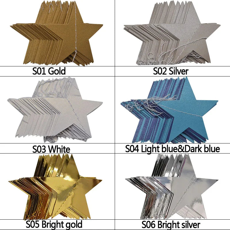 guirlande étoiles or argent blanc festives anniversaire noël mariage décoration chambre enfants métalliques brillantes