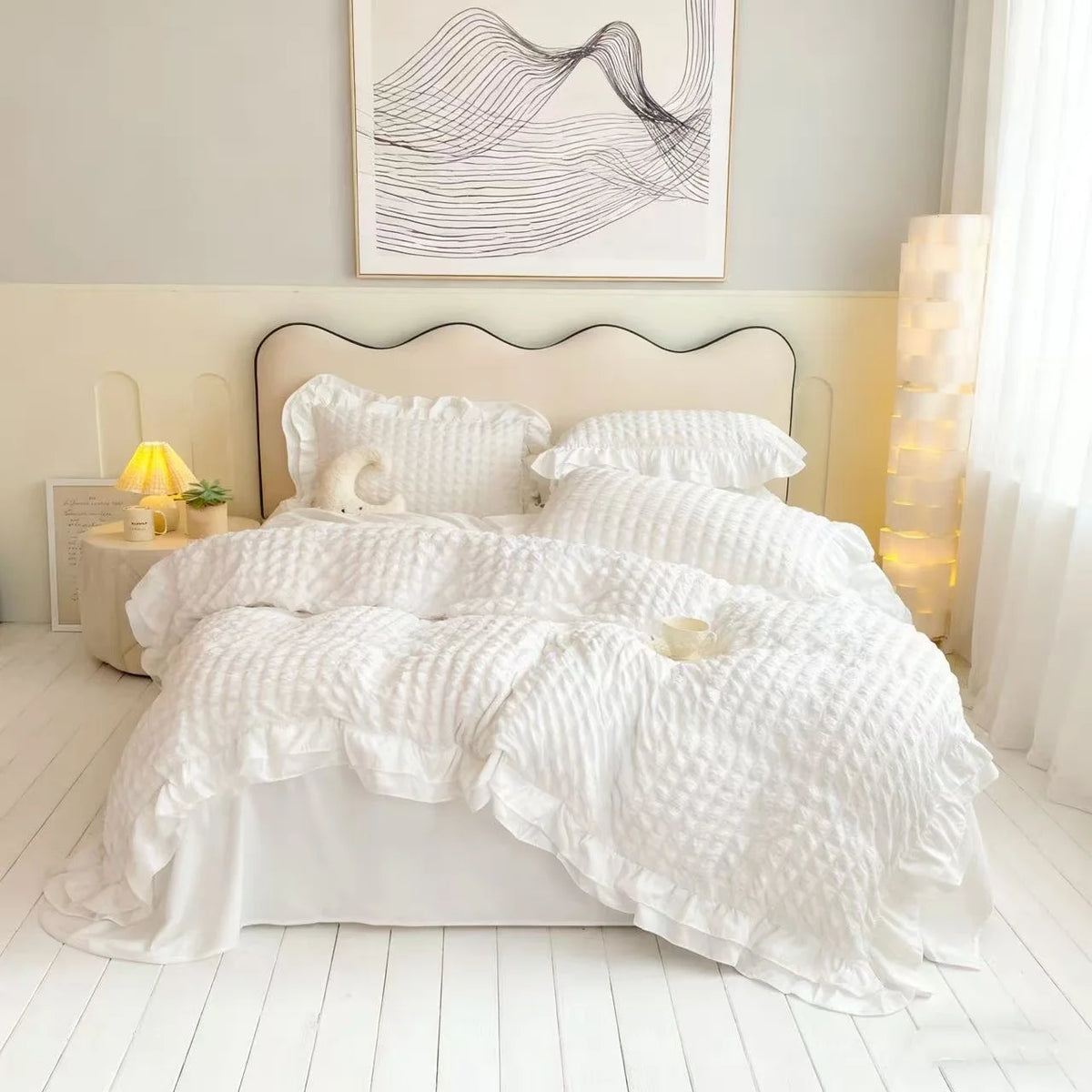 ensemble literie rose clair texture pointe bordures blanches moderne doux pièces 135x200cm 150x200cm 168x229cm