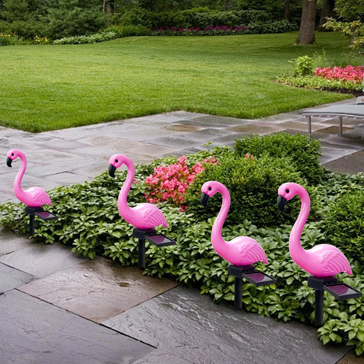décoration extérieure statue flamant rose led solaire autoinstallation moderne brillante patio jardin métal