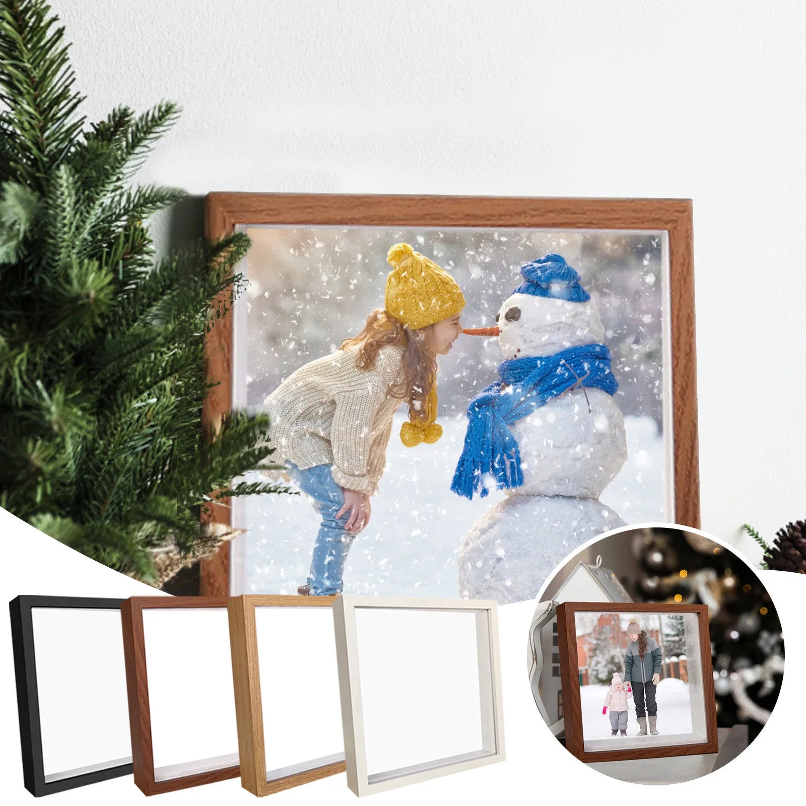 Cadre photo 3D profond en bois 20x20 cm jaune