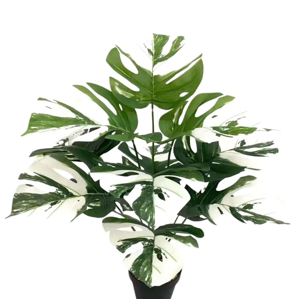 plantes artificielles grandes feuilles vertes blancs moderne tropicale décoration mur extérieur accrochées