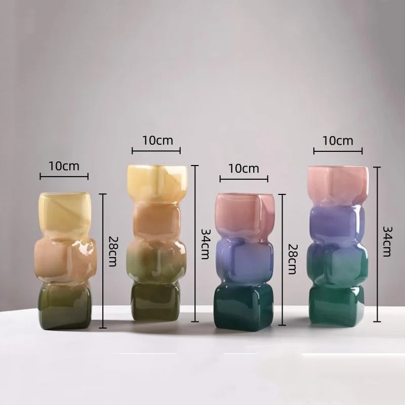 vase verre géométrique moderne rose bleu vert marron beige ombre douce