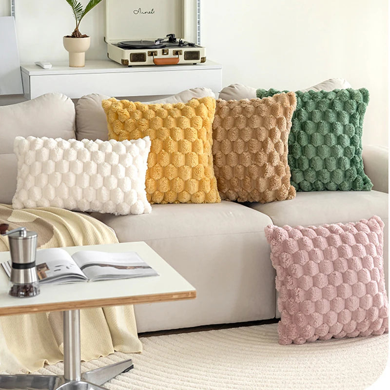 housse coussin hiver super douce peluche 100 polyester blanc beige rose verte moderne 45x45cm