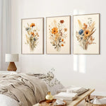 toiles d'art abstrait fleurs séchées classique rustique beige marron orange bleu blanc sans cadre