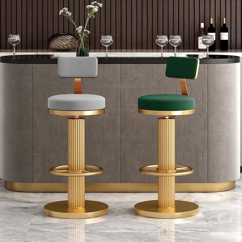 tabourets bar velours bleu marine gris rose contemporains assise dorée pieds métal adjustable